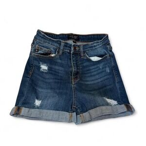 Judy Blue Distressed Denim Shorts Size S‎ | High Rise Stretch Cuffed Jean Shorts